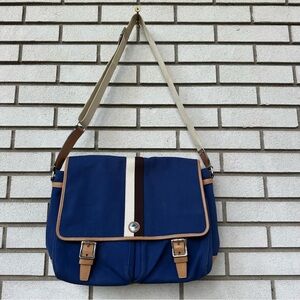 Coach Voyager Navy Canvas Leather Messenger Laptop Heritage Stripe Bag